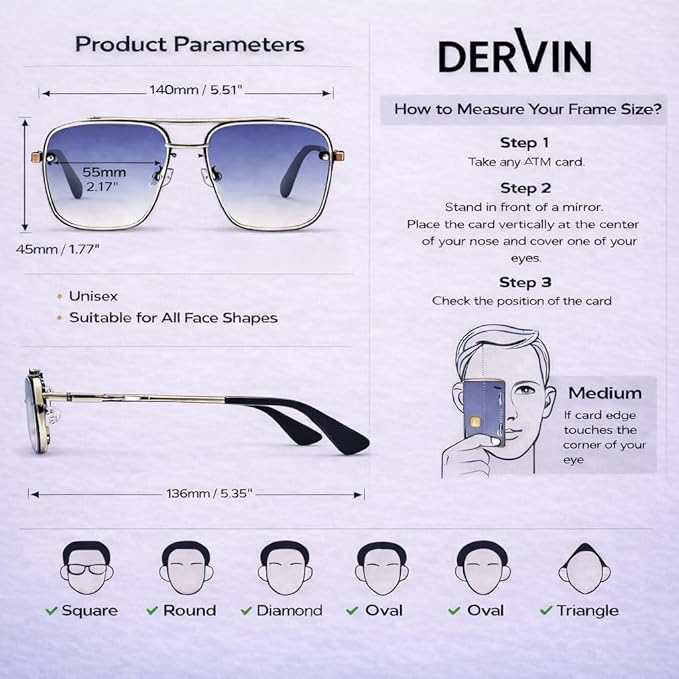 Dervin UV Protected Driving Pilot Gradient Square Metal Body Sunglasses